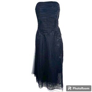 Liancarlo Couture Black Silk Lace Strapless Evening Cocktail Midi Dress Size 10